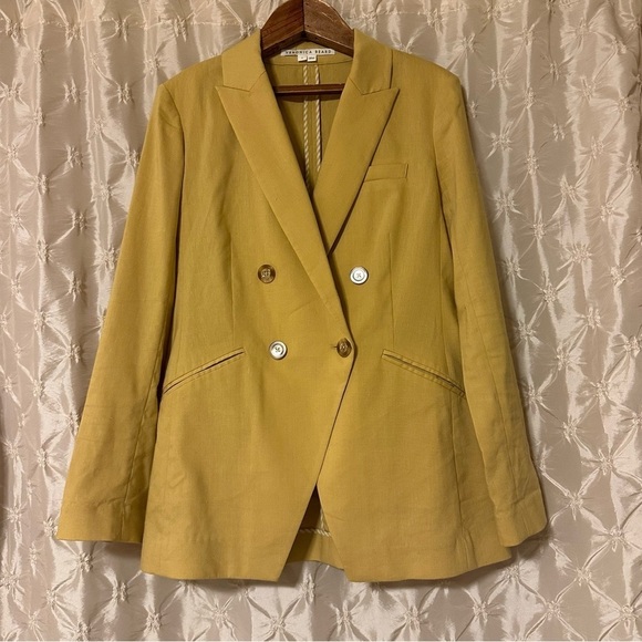 Veronica Beard Nisha Double Breasted Blazer Vintage Yellow Linen Jacket - Picture 3 of 16